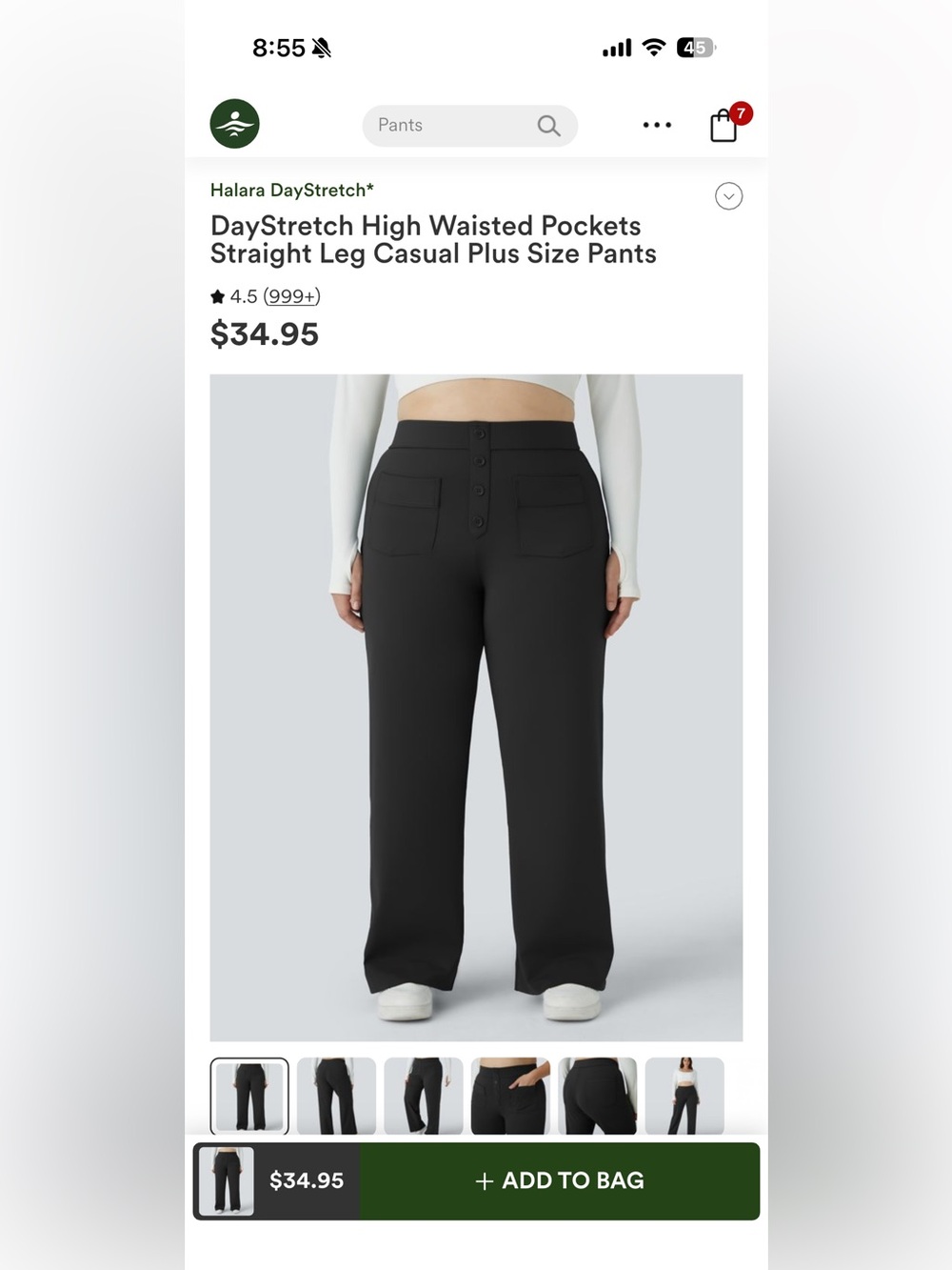 HALARA Black Straight-Leg Plus Size Pants with Button-Front Waist